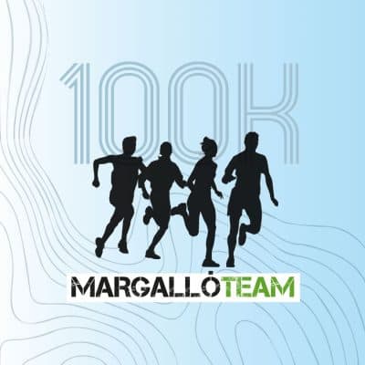 Il·lustració amb siluetes de quatre persones corrent, transmetent dinamisme i energia. Al fons, es llegeix "100K" amb un disseny modern.